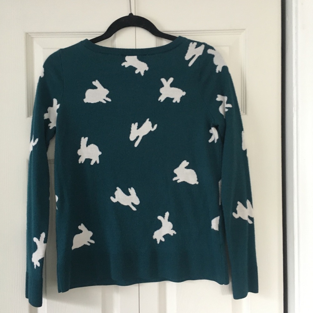 LOFT Teal Bunny Print Sweater